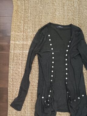 New York Laundry Charcoal Gray Open Front Stud Cardigan
